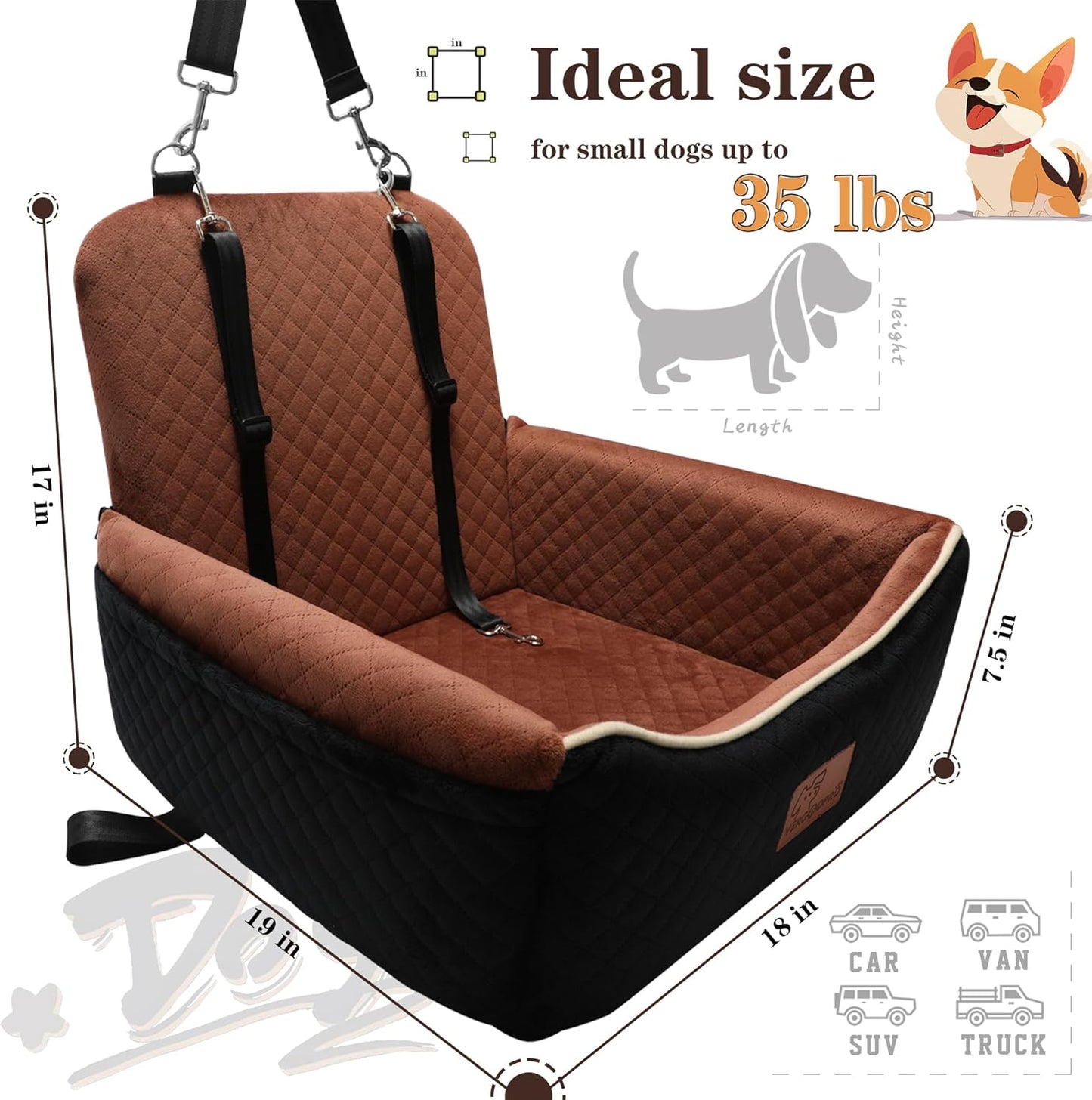 Cama asiento auto perros 2en1 espuma memoria