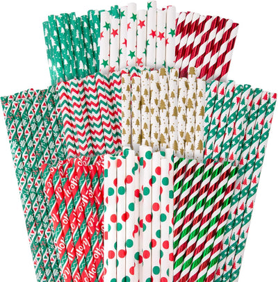Pajitas navideñas a rayas 10 estilos 125uds