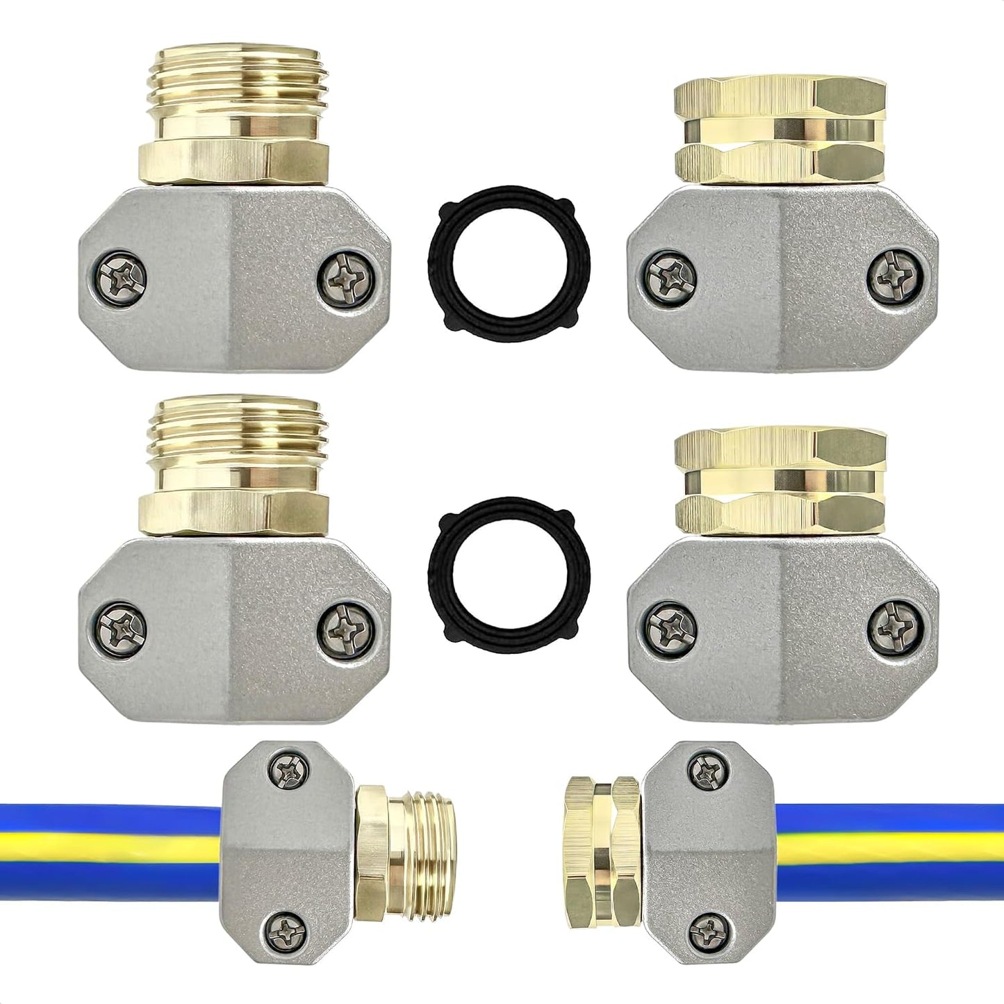 Juego 4 pzas reparador manguera 5/8 y 3/4 pulg aluminio
