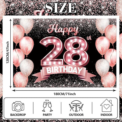 Cartel feliz cumpleaños 28 color oro rosa decoración temática