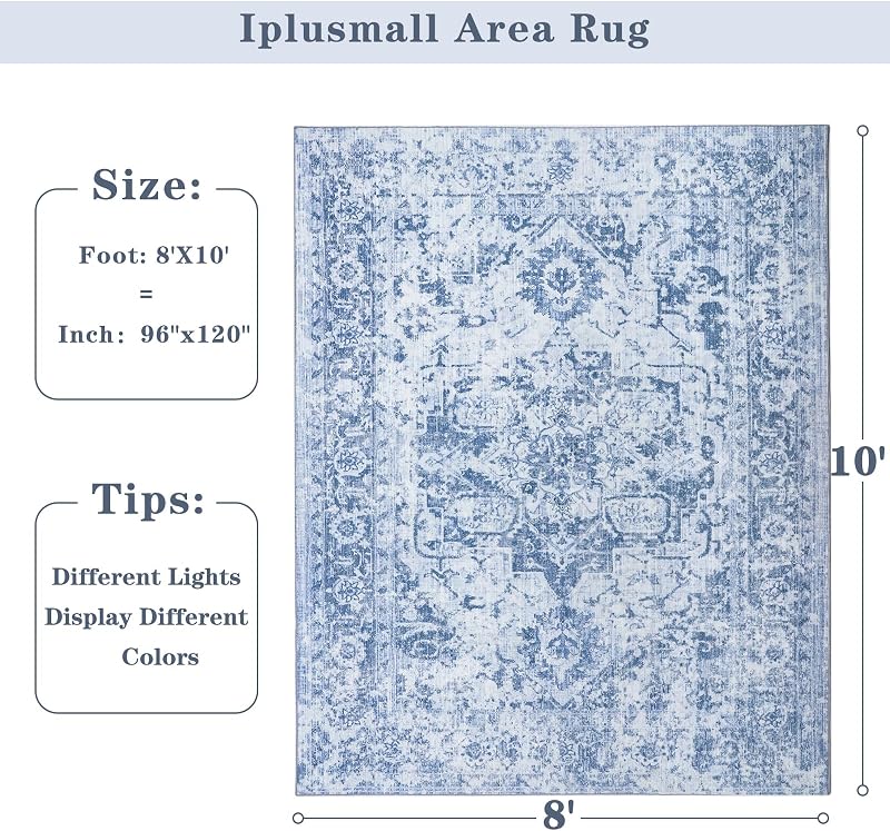 Alfombra área 8x10ft sala estar azul lavable antiderrap