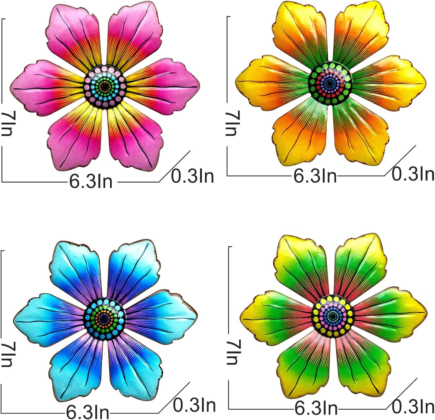 4 Pzas Flores Metal Decoración Pared 6" Interior Exterior