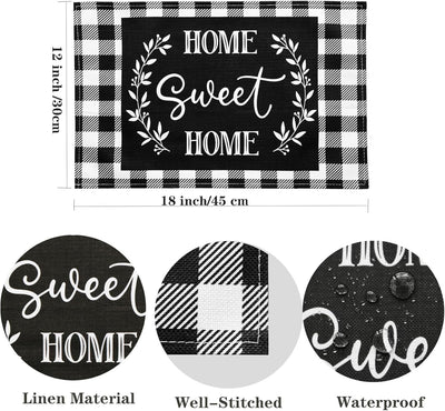 Manteles individuales buffalo plaid 4 pzas negro y blanco lavables