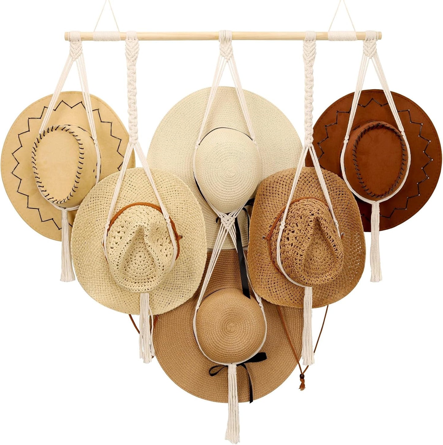 Perchero macramé para sombreros boho colgante