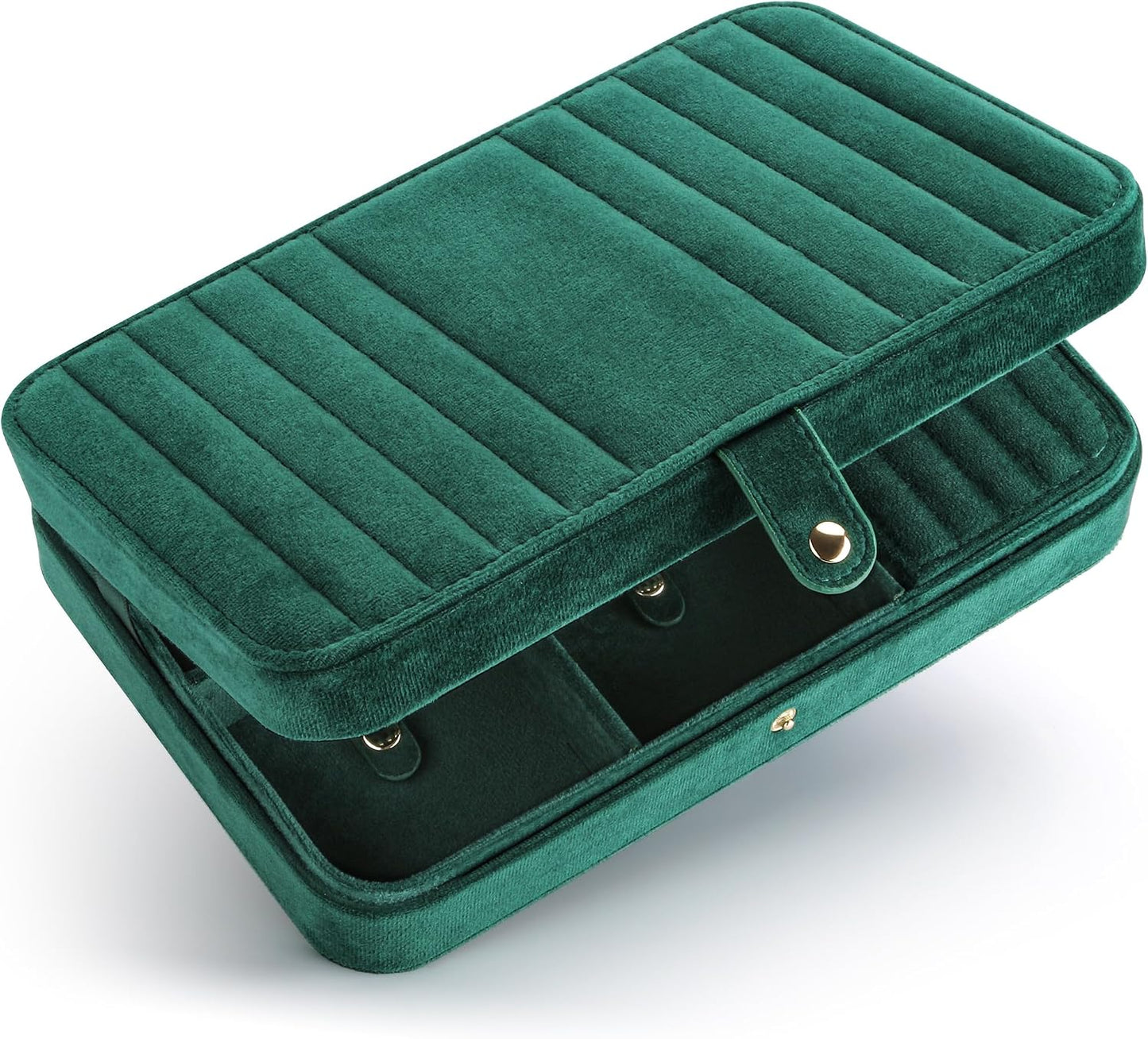 Estuche terciopelo joyas viaje 8 cierres presión verde