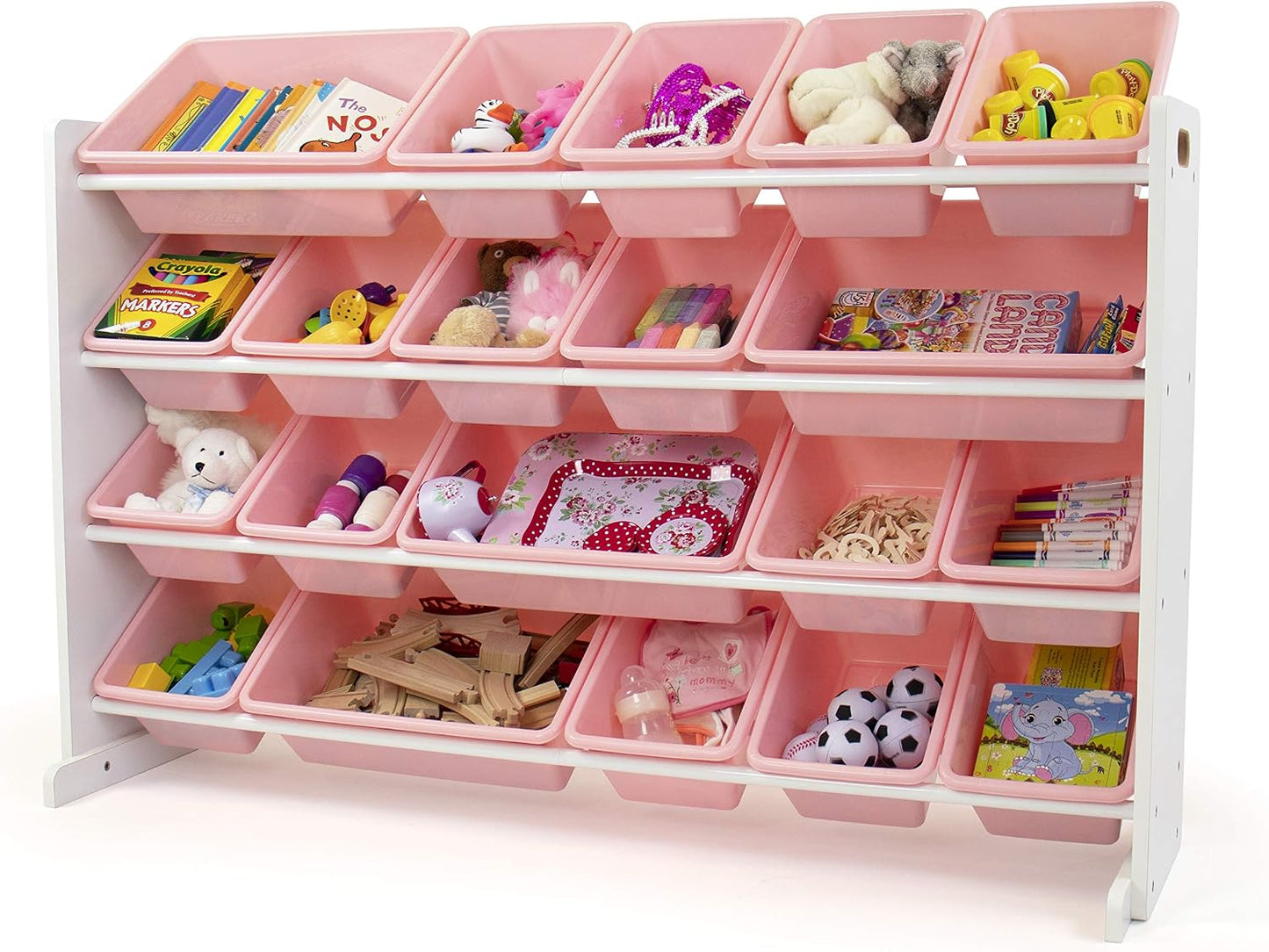 Organiz. juguetes 20 contenedores color blanco y rosa