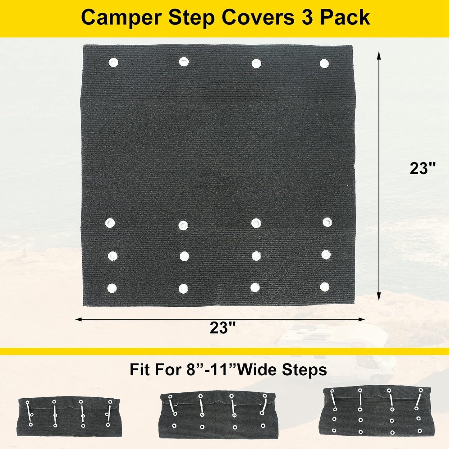 3 Fundas Escalones Caravana 23" con Ganchos Gris