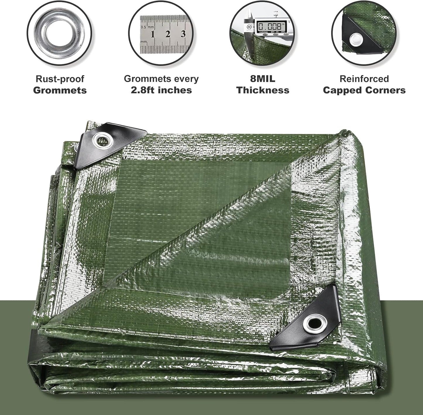 4 Cubiertas Lona Verde 8x10ft 8mil Ojales Metal