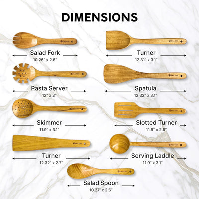 Set 10 Pzas Utensilios Madera Acacia Soporte Cucharas