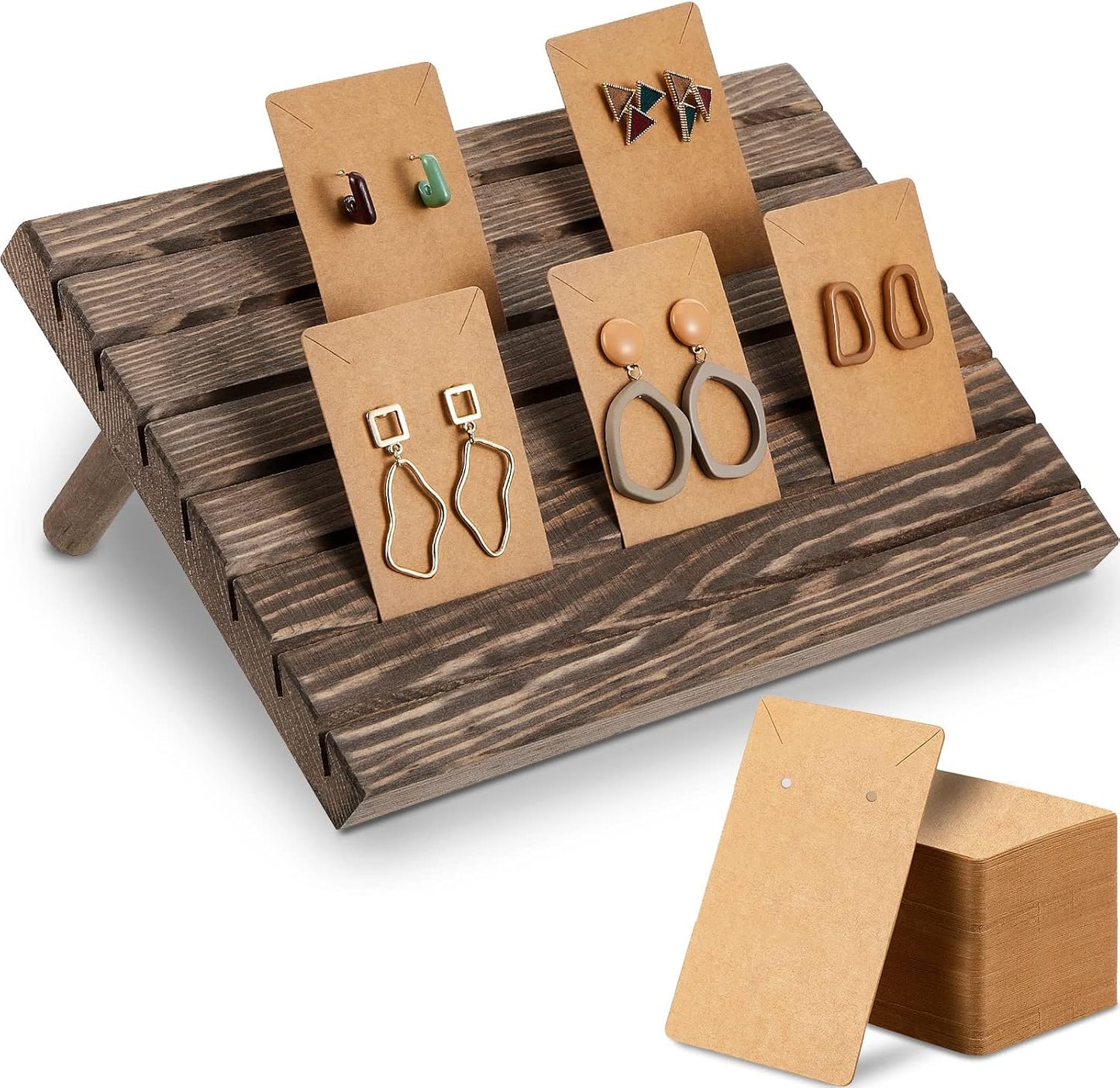 Soporte aretes madera 7 ranuras para vendedores