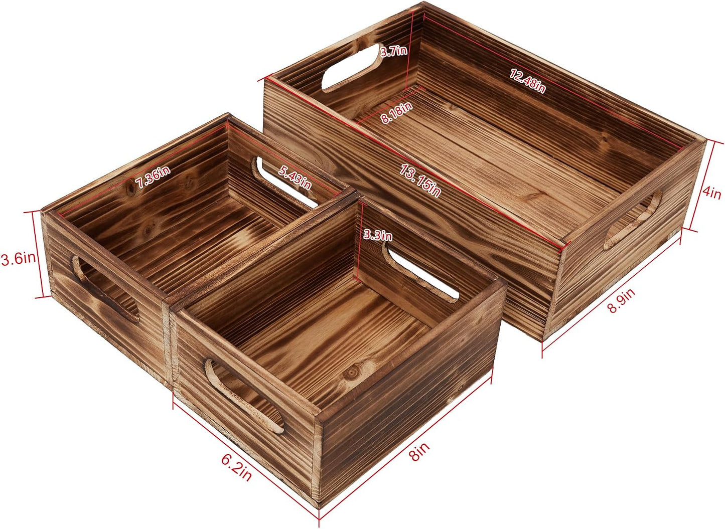 3 Pzas Cajas Madera Apilables Rústicas para Decoración Hogar