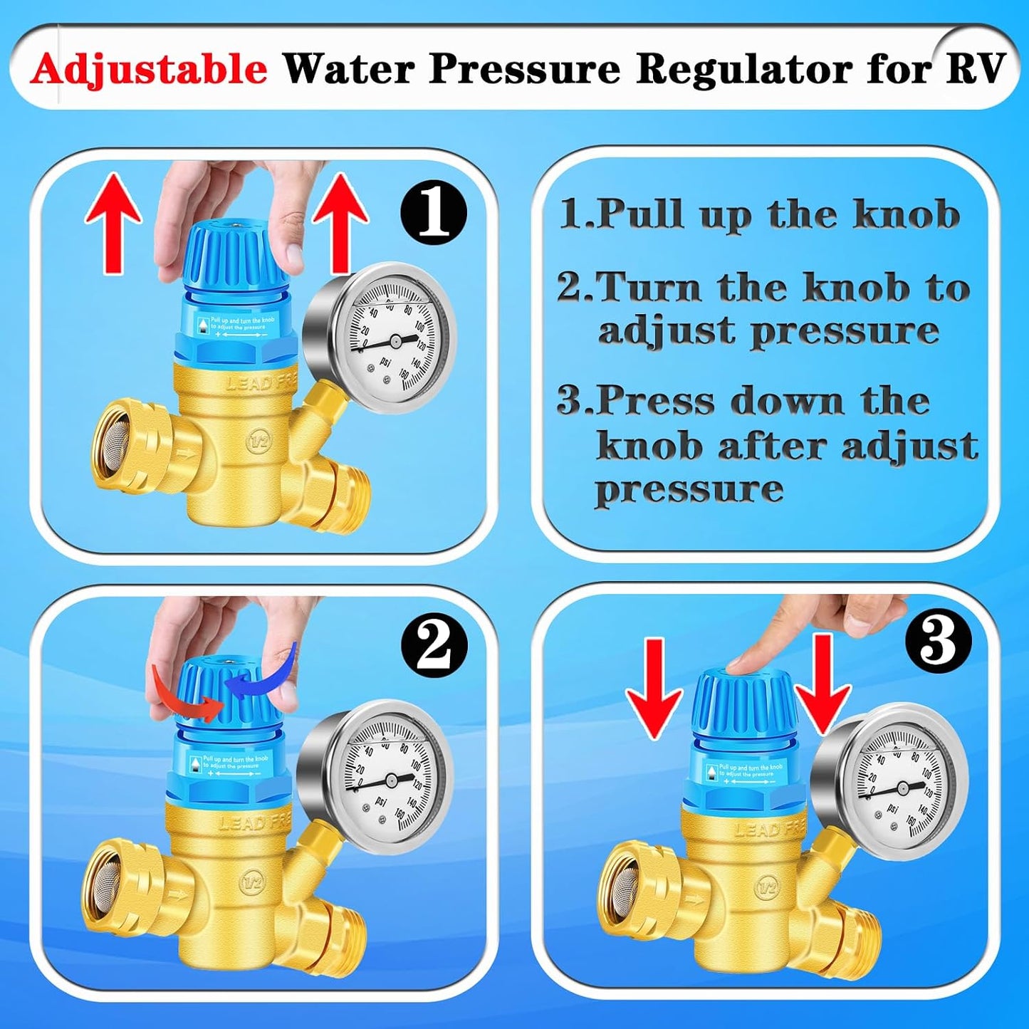 Regulador presión agua RV con mango ajustable y medidor aceite