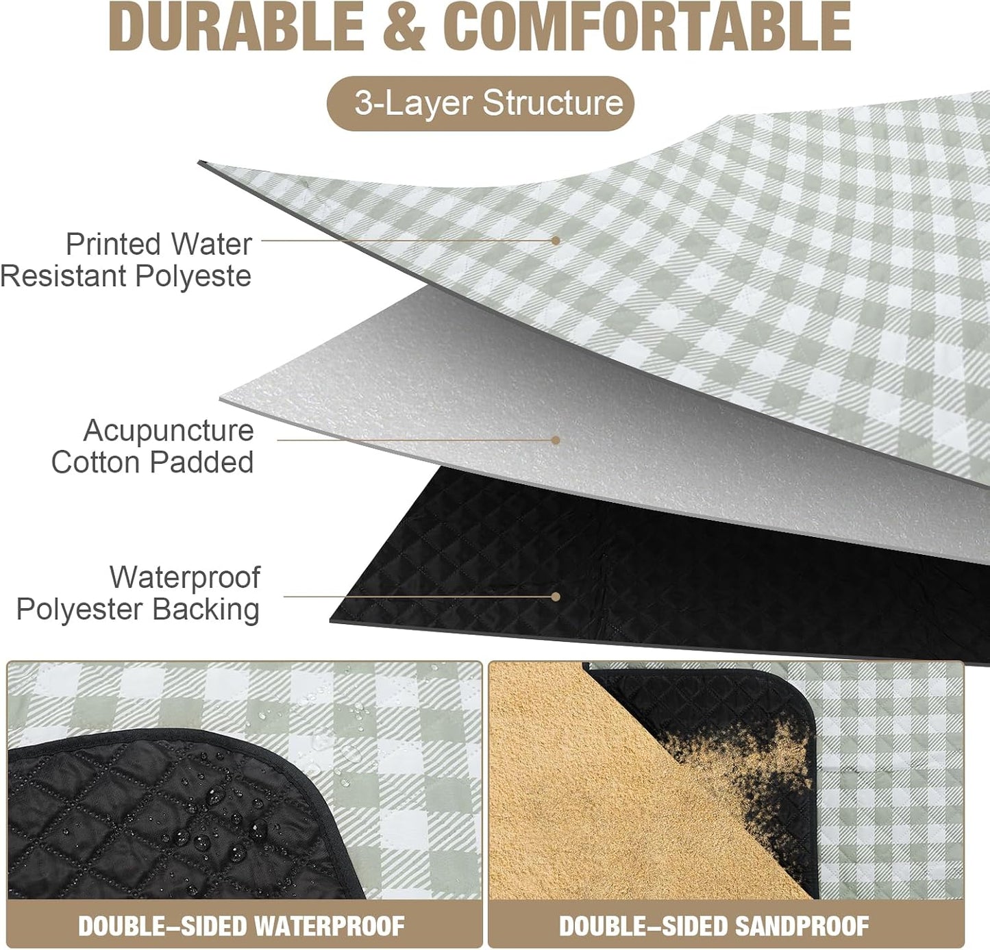 Manta picnic al aire libre 80x80pulg impermeable 3 capas