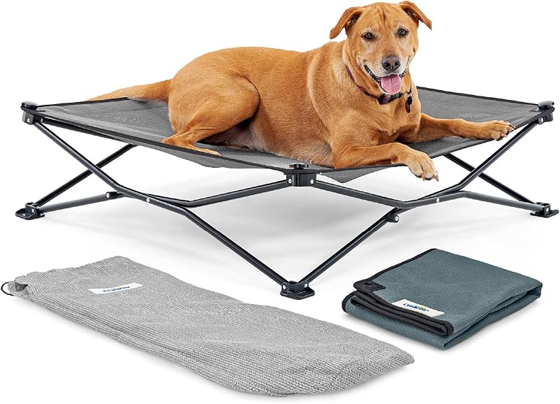 Cama elevada perros portátil con tela heatshield y funda