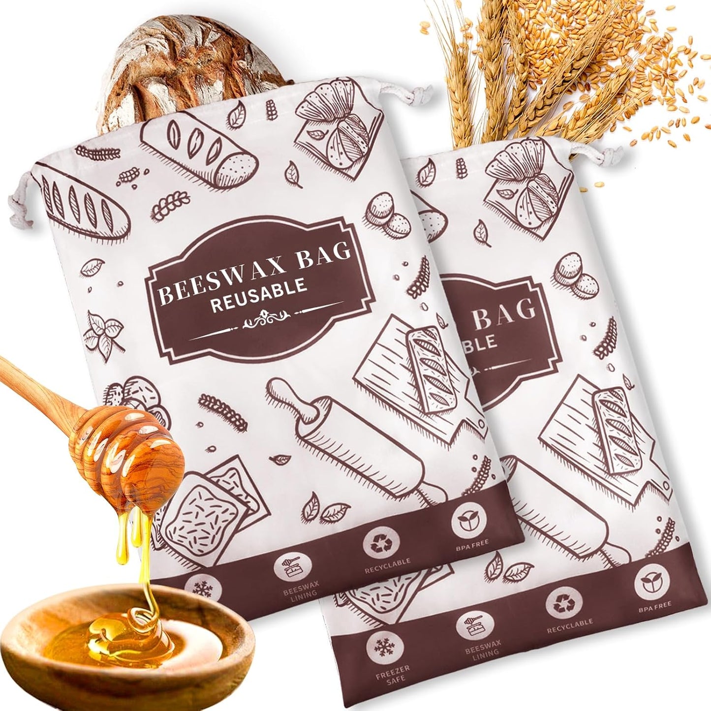 2 Pzas Bolsas Pan Cera Abejas Reutiliz. para Baguette