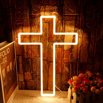 Letrero neón cruz de Cristo Jesús LED regulable para pared