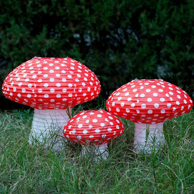 6 Faroles de hongos 3D selva naranja 7.9-13.8