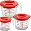 Juego tazas medidoras vidrio 1, 2 y 4 tazas con tapas 8, 17 y 34oz