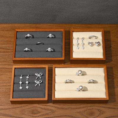 Bandeja anillos madera maciza 3 ranuras organizadora gris