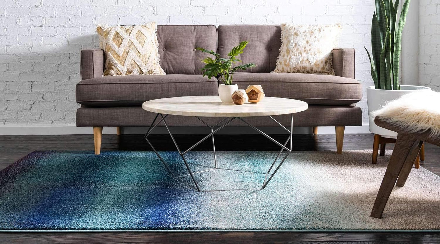 Alfombra moderna abstracta 3.3x5ft azul/beige
