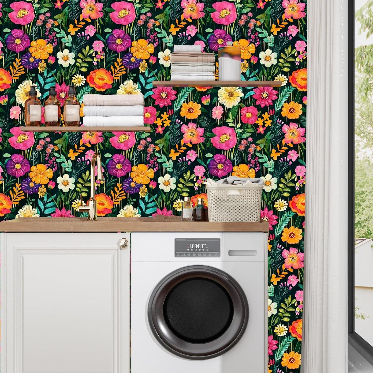 Papel tapiz acuarela pegable verde baño cocina