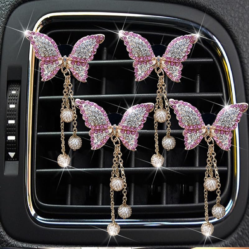 Clips ventilación mariposa rosa 4 pzas decoración auto