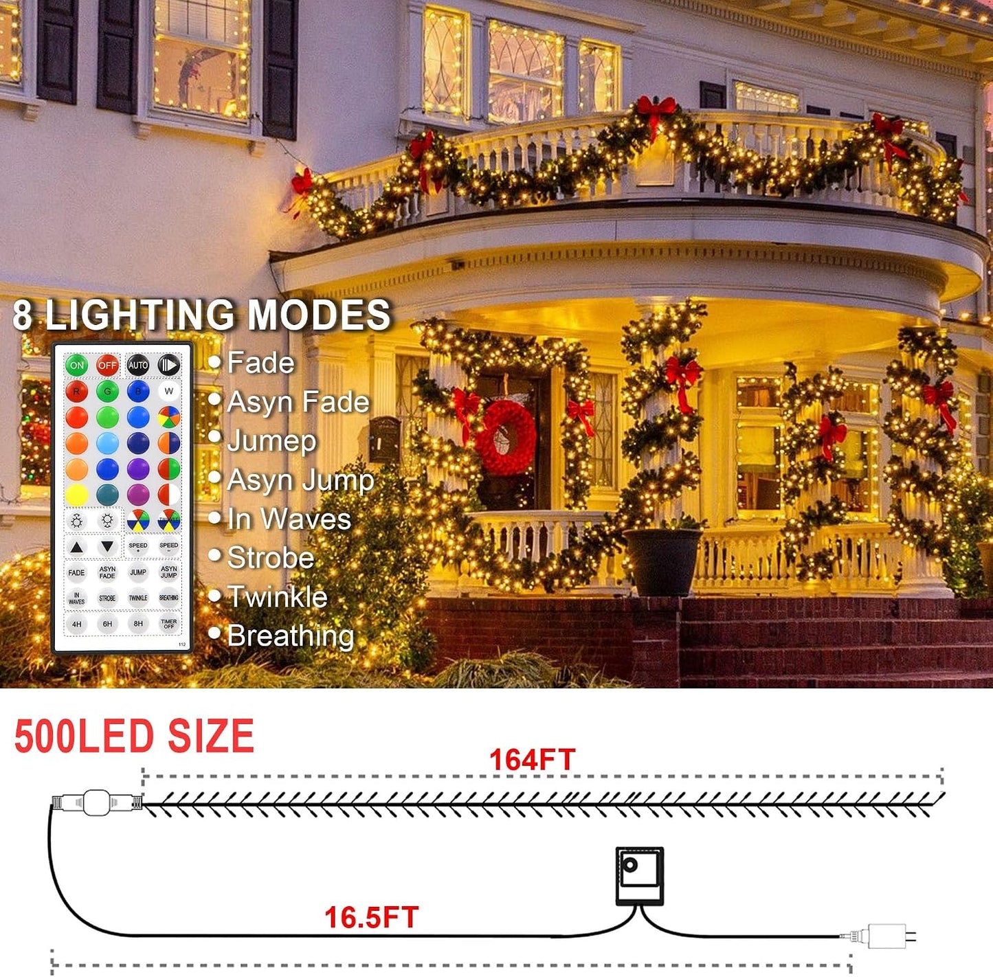 Guirnalda luces LED RGB 500 impermeables control remoto
