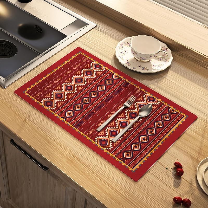 Tapete secar platos bohemio rojo 12x16pulg cocina baño