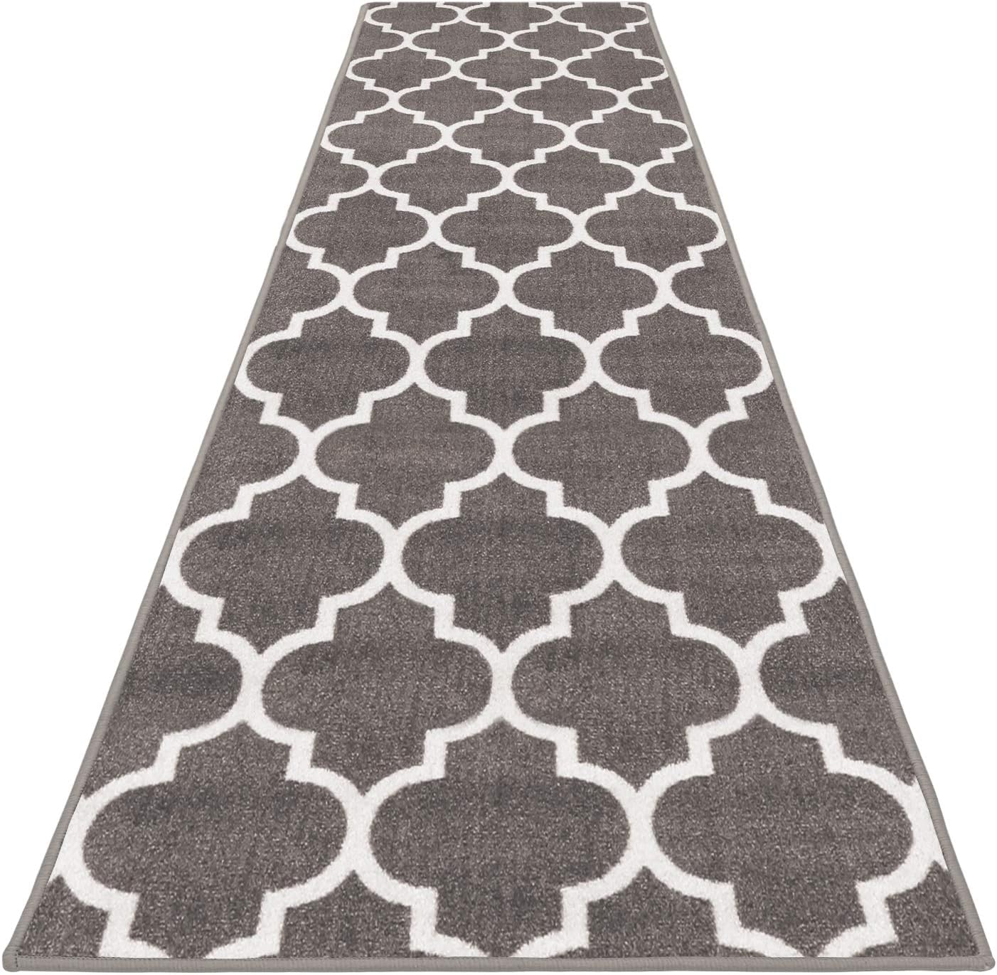 Alfombra antiderrap celosía marroquí gris y blanco 6ftx26pulg