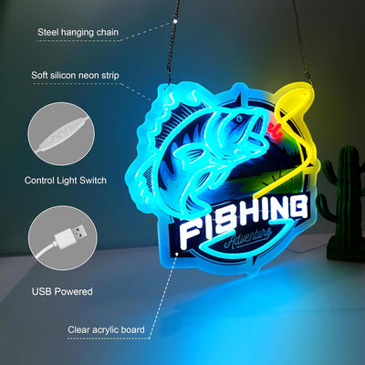 Letrero neón pesca con interruptor fiestas hogar