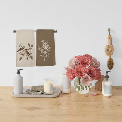 Juego de 2 paños de cocina vintage con diseño floral de pájaro rústico