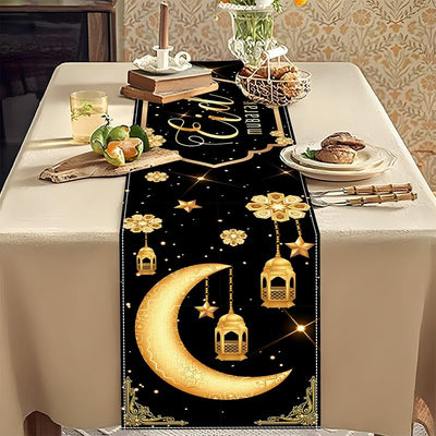Camino mesa eid decoración hogar negro y dorado con luna estrella