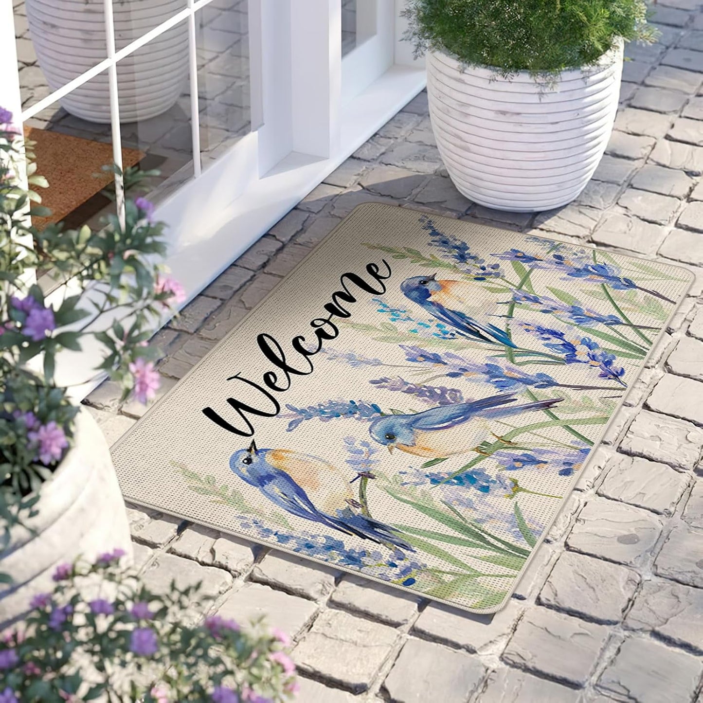 Tapete decorativo pájaros azules acuarela antiderrap