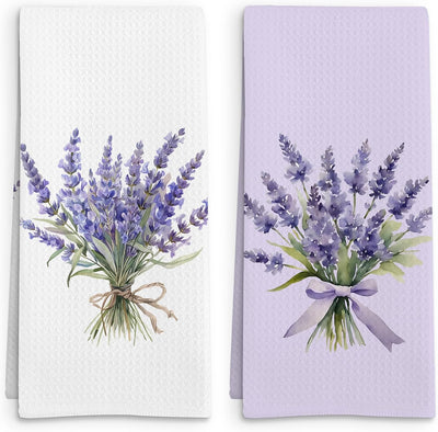 Set 2 Toallas Cocina Lavanda Decorativas Morado