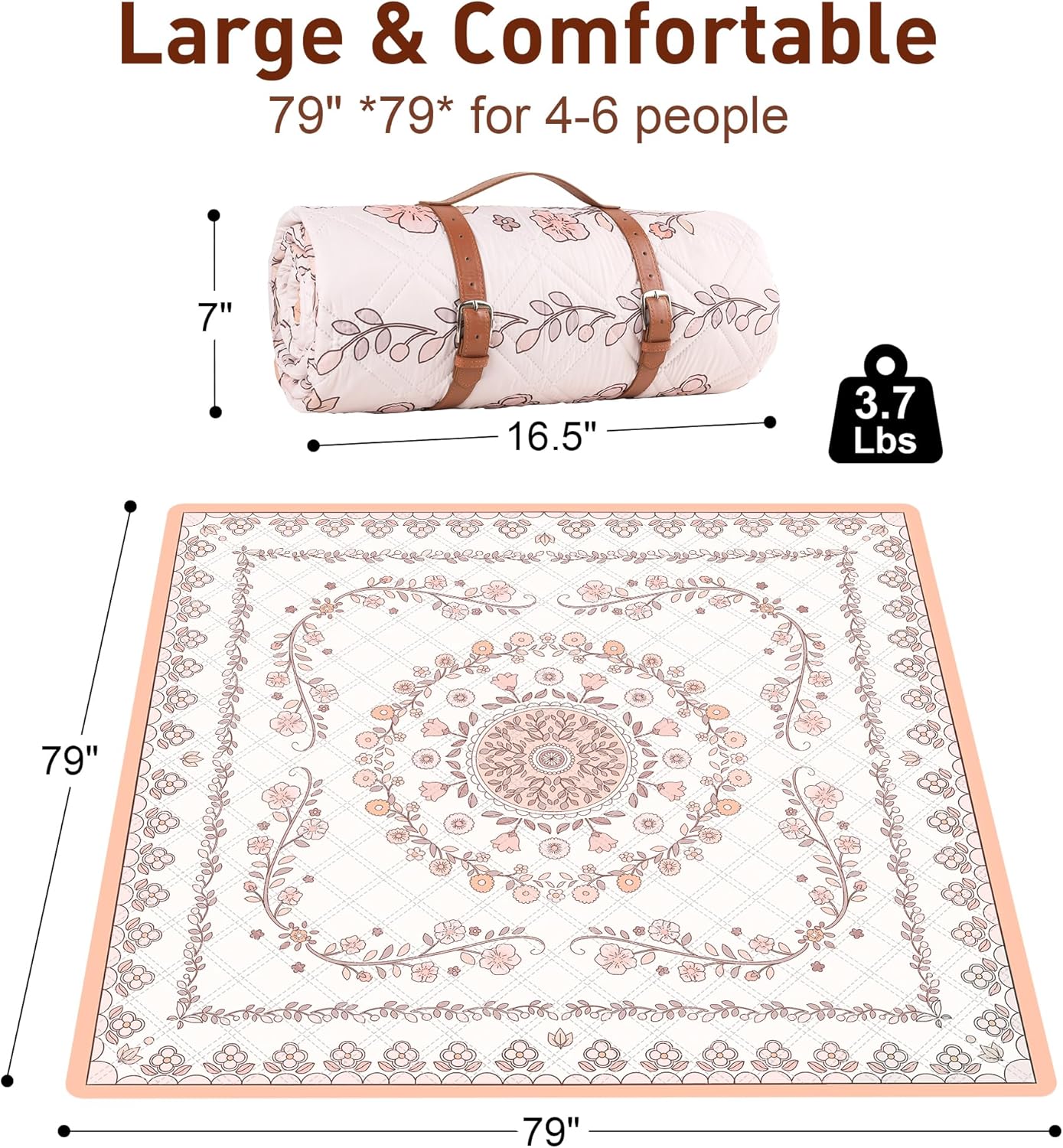Tapete picnic bohemio 79x79" manta al aire libre plegable