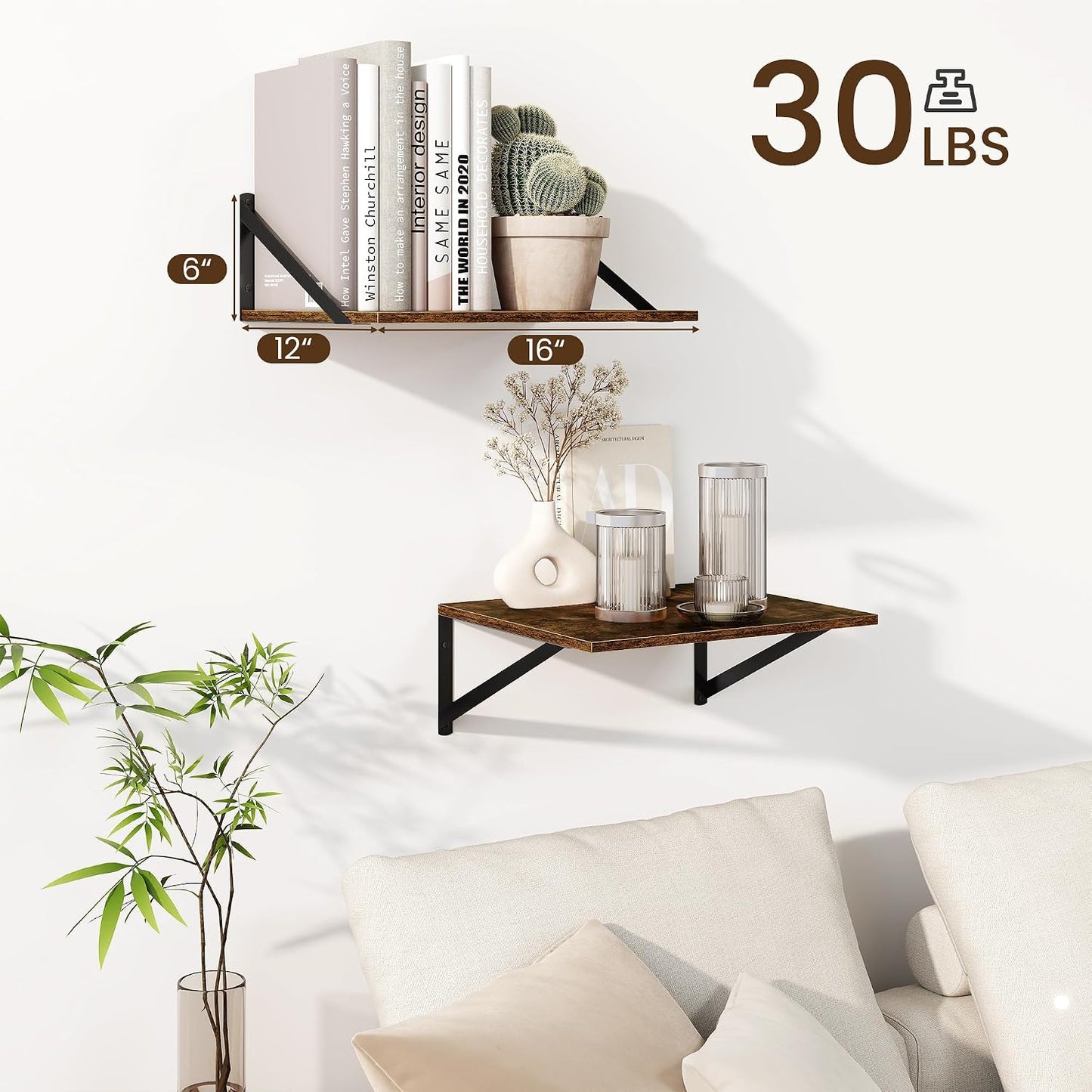 Estantes flotantes pared set 2 12" prof 16" ancho