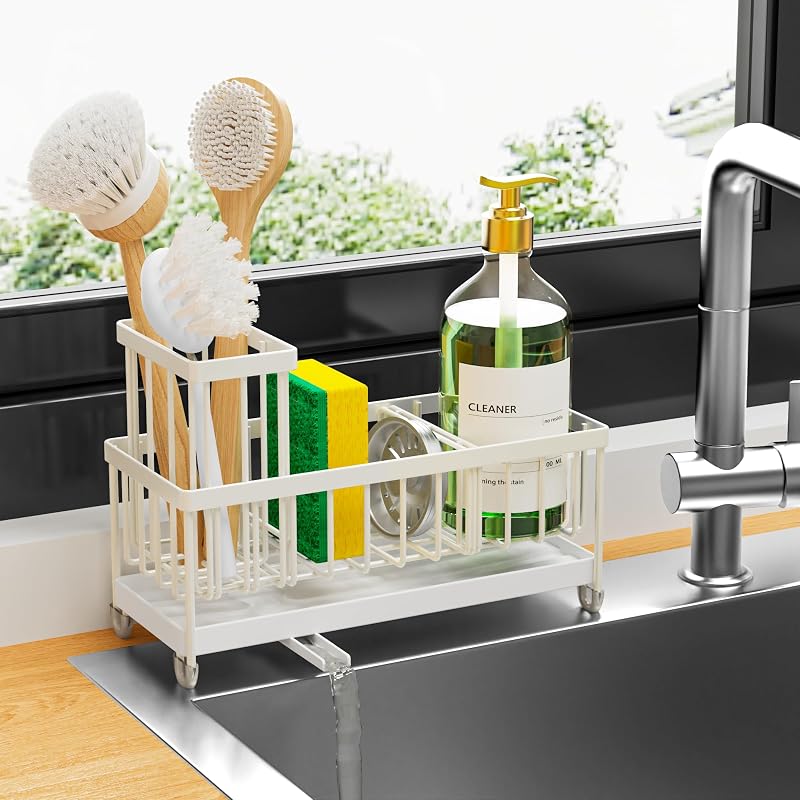 Soporte esponja crema para fregadero y cepillos cocina