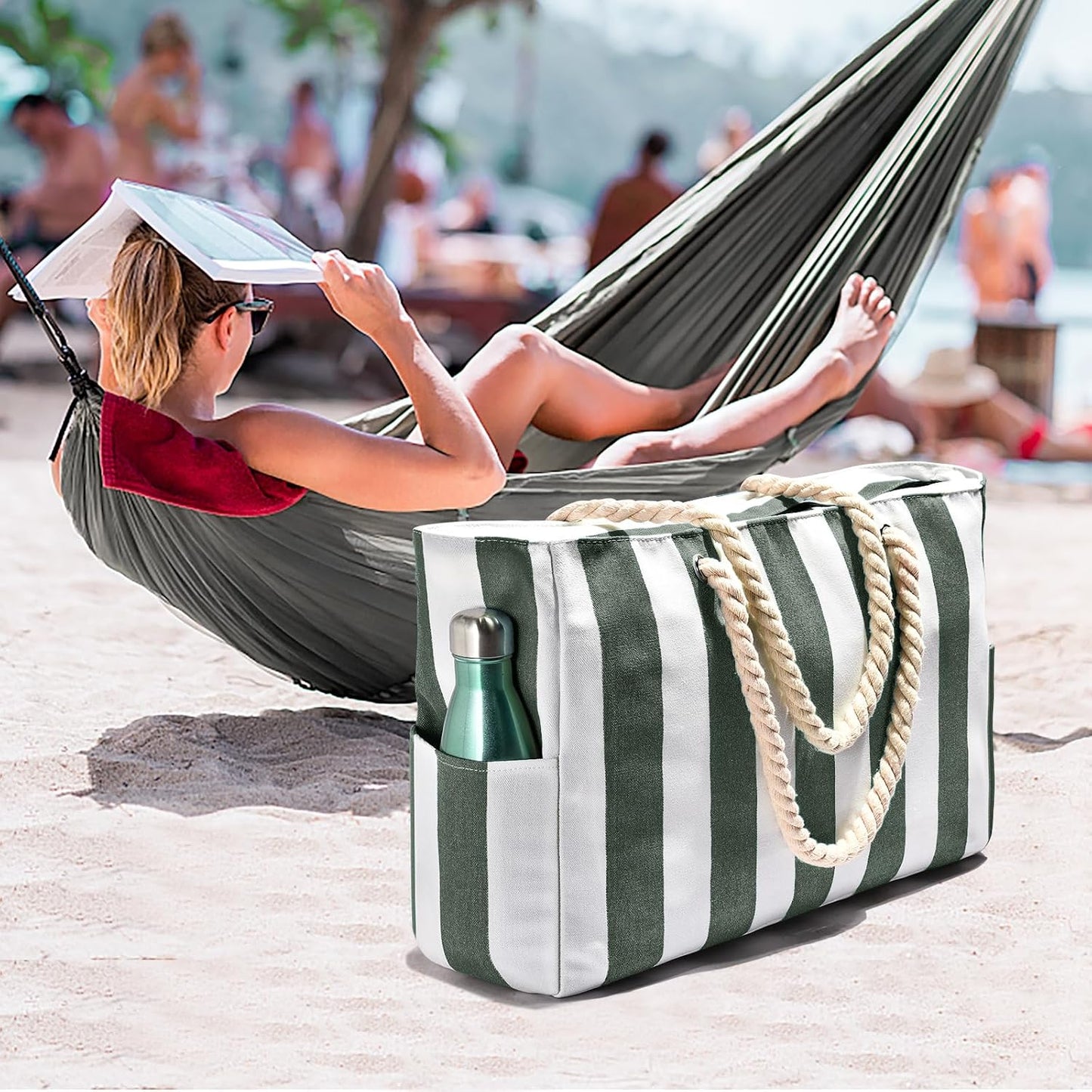 Bolsa natación mujer impermeable a rayas con cremallera