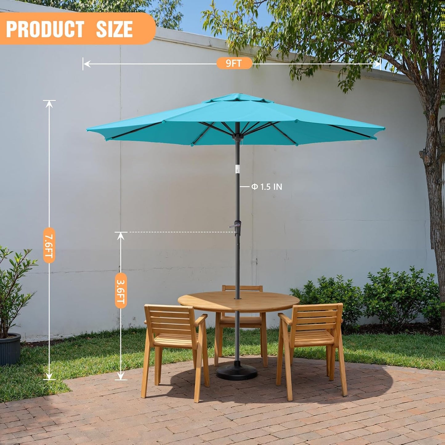 Paraguas para mesa exterior con ajuste manual 8 palos