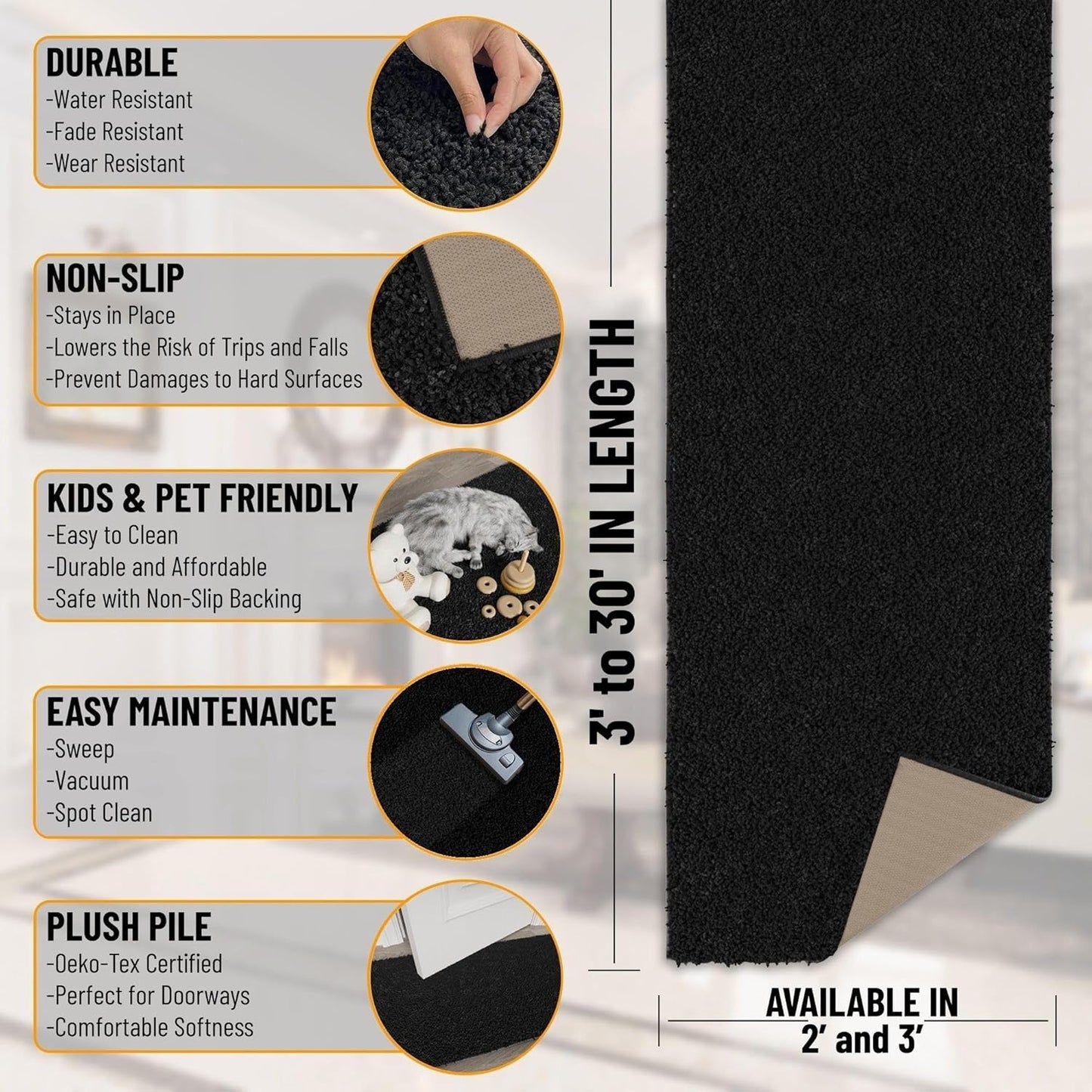 Alfombra Corredor Peluda 3x6ft Antiderrap Suave