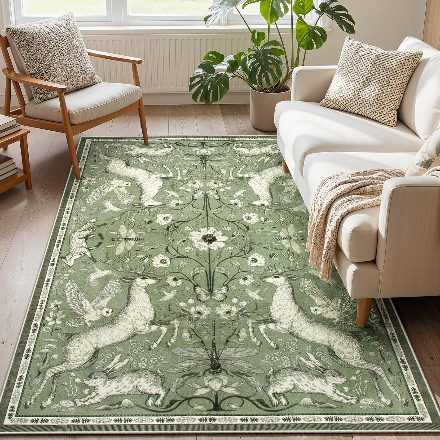 Alfombras bohemias animales 5x7ft sala verde antiderrap