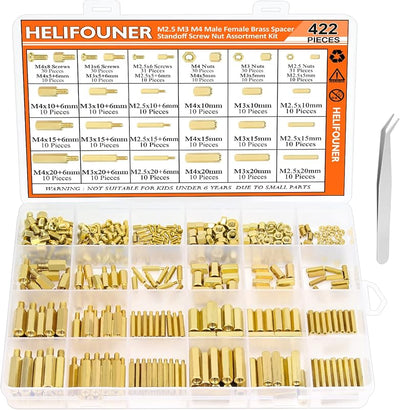 Kit 422 pzas espaciadores hex latón M2.5 M3 M4 con tuercas PCB