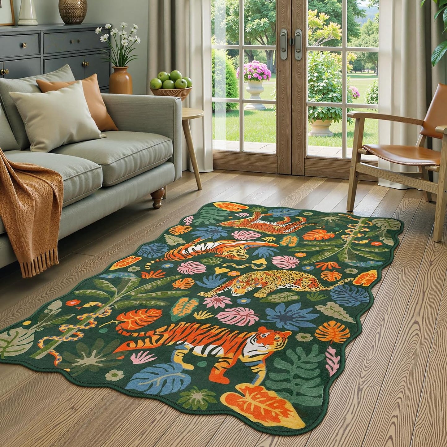 Alfombra dormitorio 3x5ft lavable antiderrap tigre leopardo