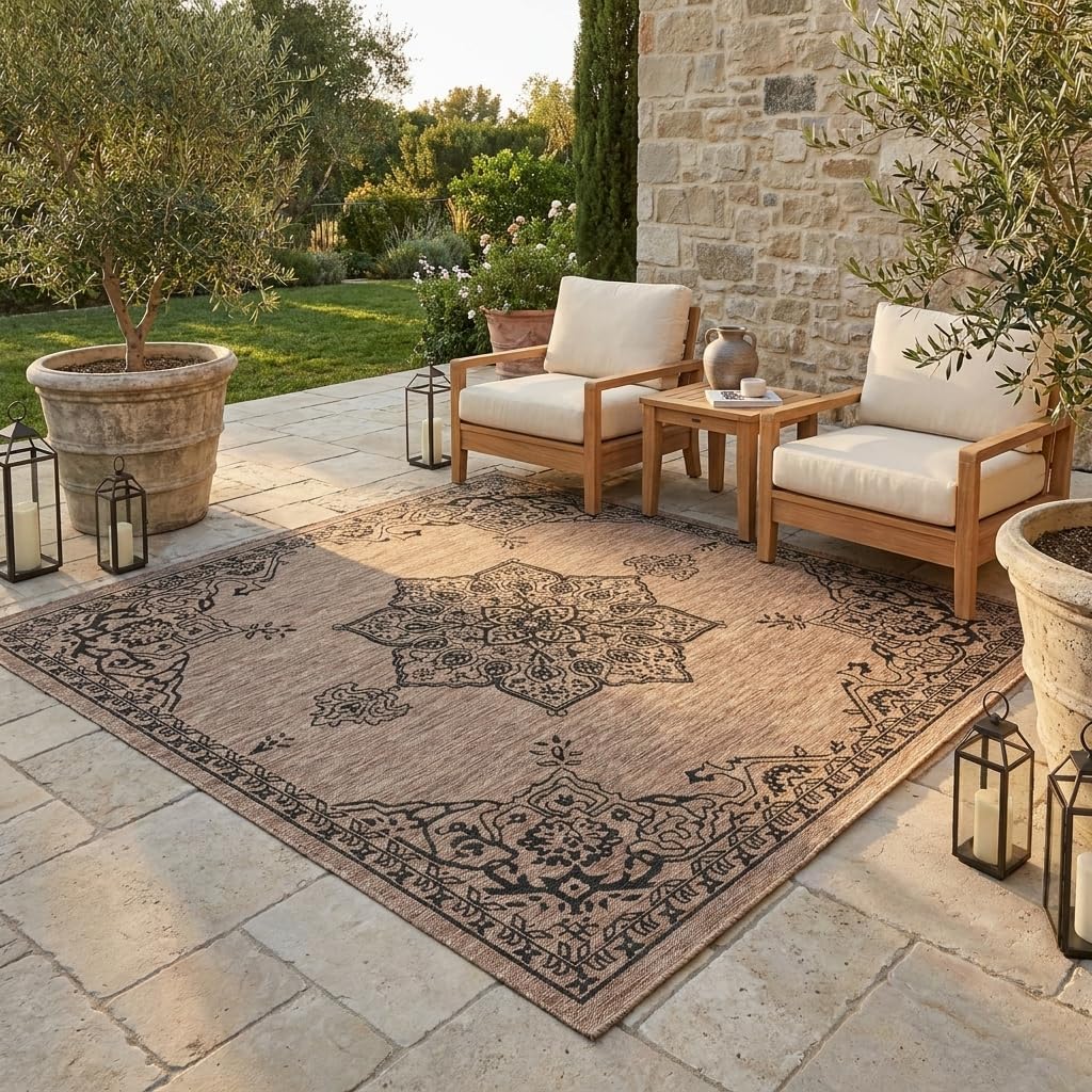 Alfombra área cuadrada 7'10" beige/negro