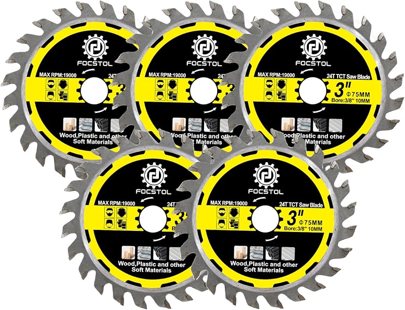Hoja sierra circular TCT 3 pulg 5 pzas para madera plástico