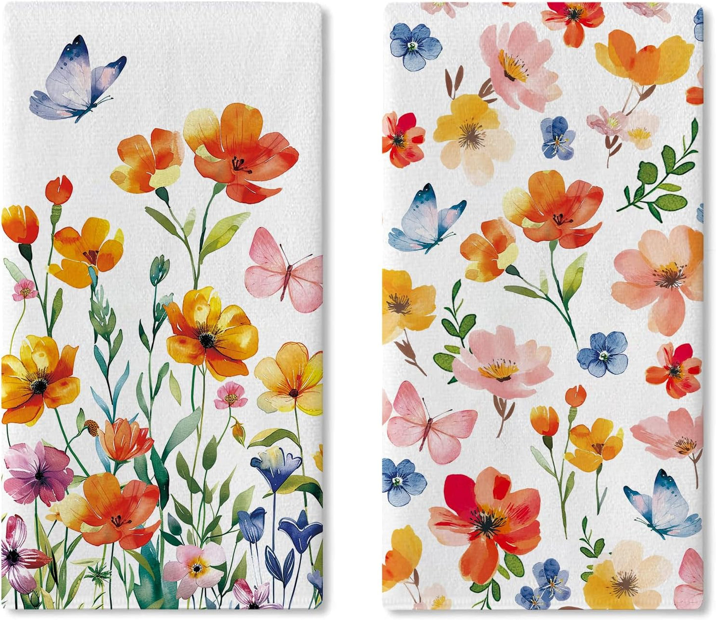 Juego de 2 paños de cocina florales acuarela primavera verano