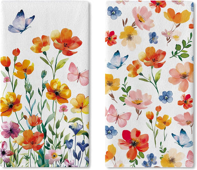 Juego de 2 paños de cocina florales acuarela primavera verano