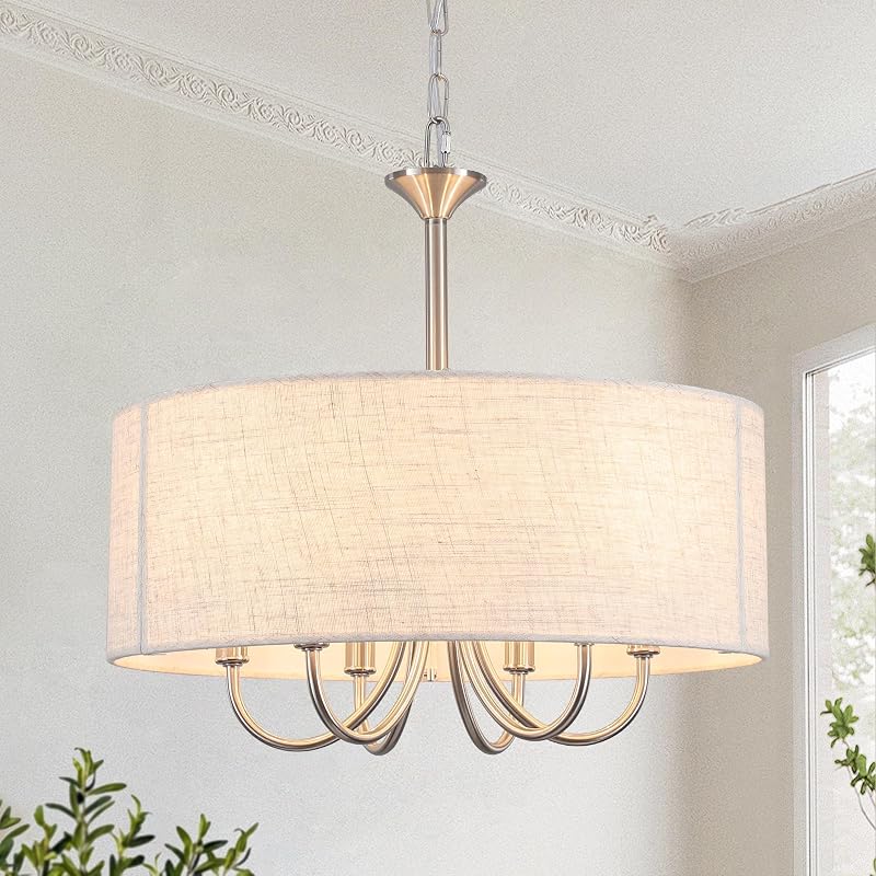 Candelabro Tambor 18" 6 Luces Lino Níquel Sala Dormitorio