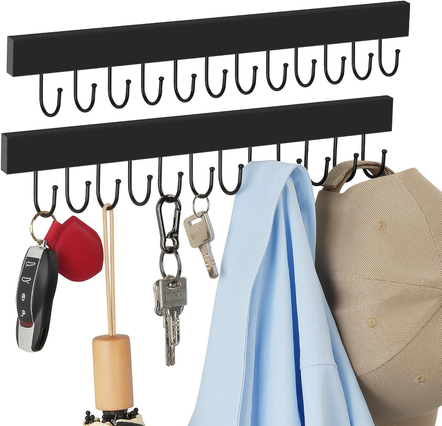 Soporte llaves pared 24 ganchos ajustables madera color
