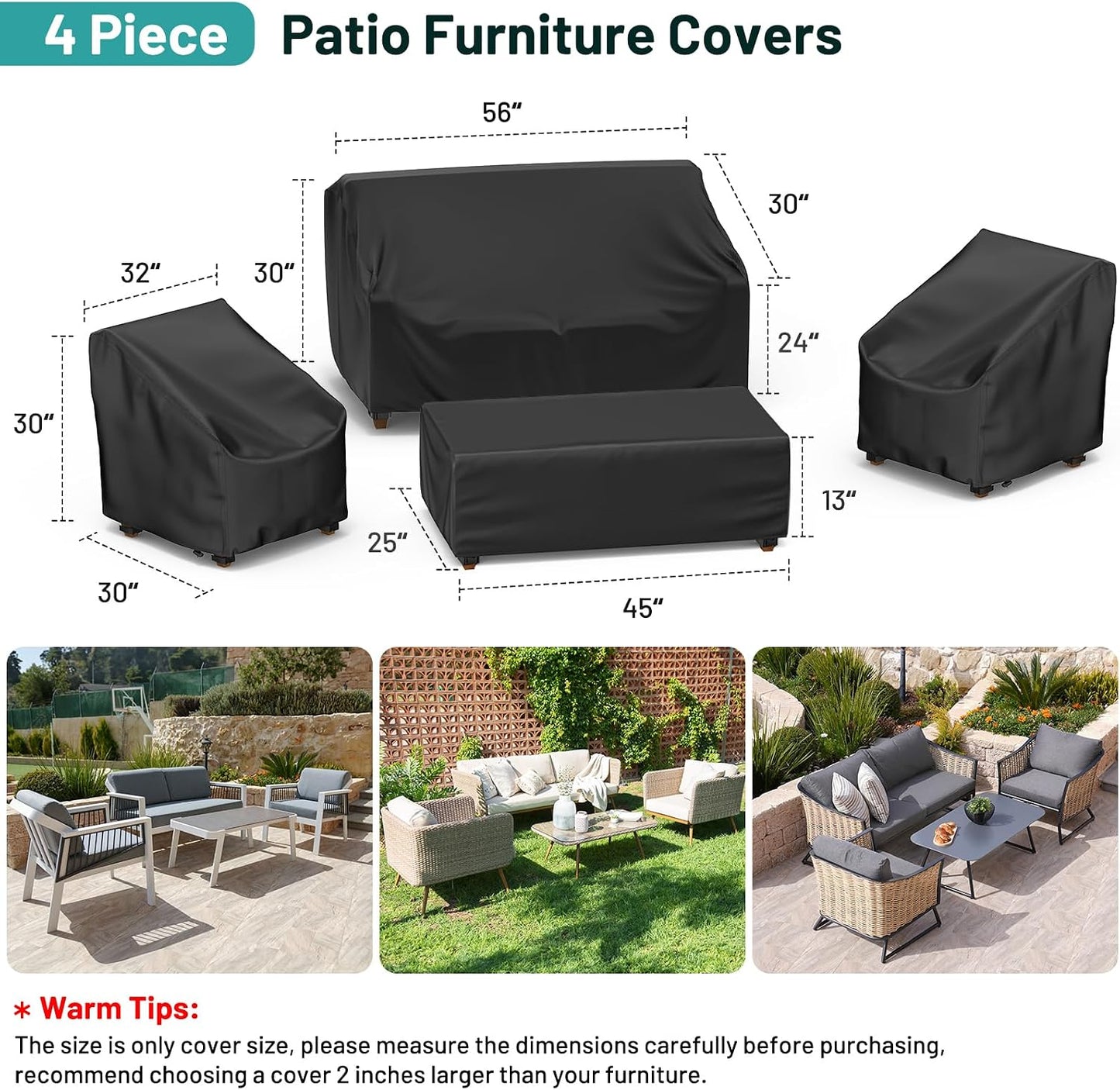 4 Pzas Fundas Impermeables para Muebles Exterior